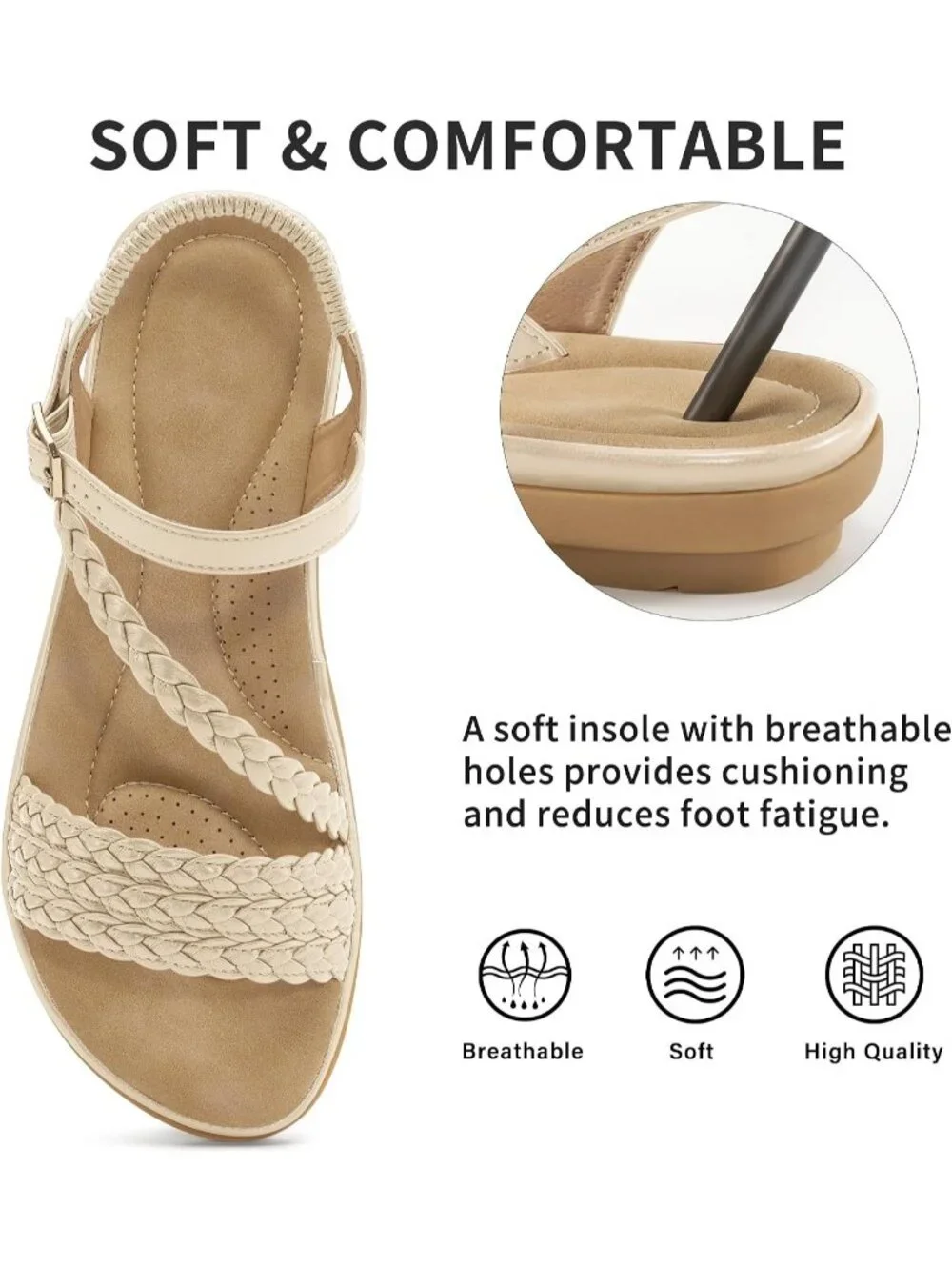 Women's Apricot Summer Comfortable Strappy Flats Casual Walking Beach Sandals